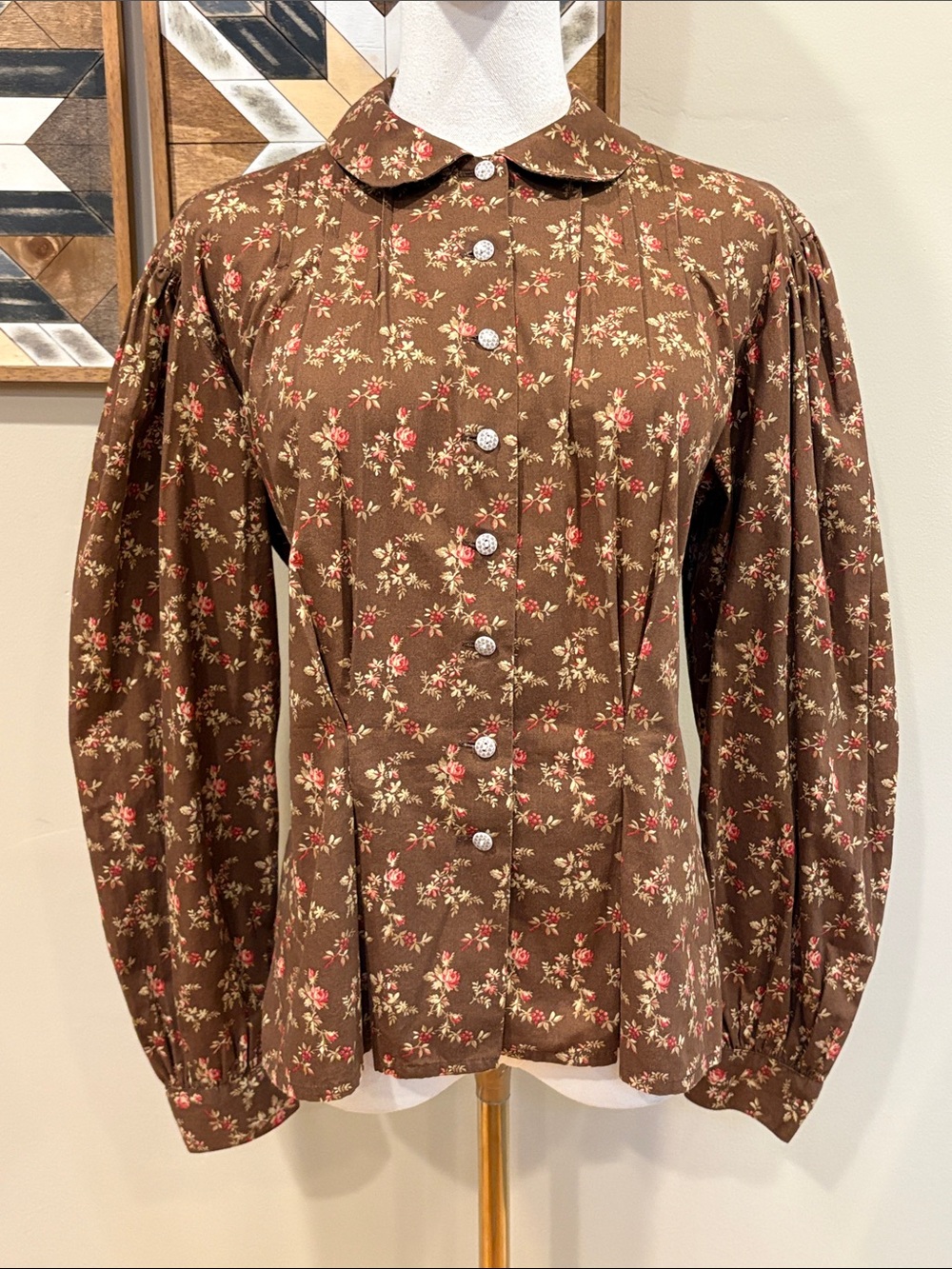 Vintage Ralph Lauren Country 90s Tailored Floral Cottagecore Puff Sleeve Blouse - Picture 3 of 12